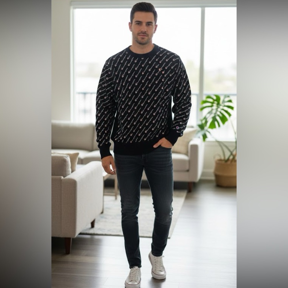 Champion sweatshirt Reverse Weave All Over Printed Sweatshirt Medium navy